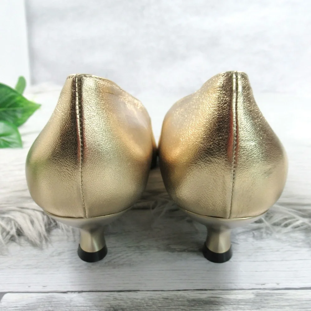 THIERRY RABOTIN Gold Napa Pointed Toe Kitten Heel Pumps Women's 40.5 US Size 10